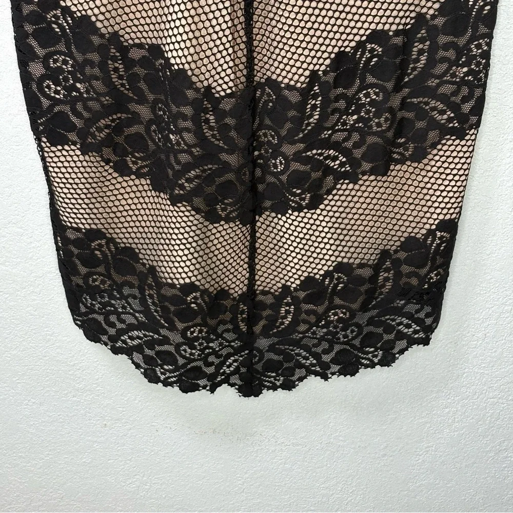 New Adelyn Rae Lace Bodycon Dress M Illusion Mesh Black&Nude Bandage Style Prom - Picture 9 of 12